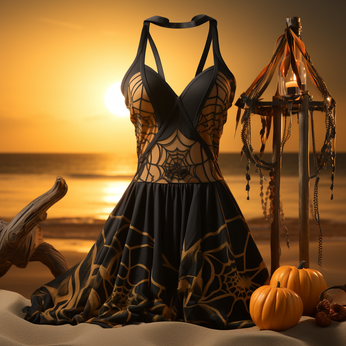 vintage swimsuit designs, halloween swimsuit, spiderweb swimsuits, swimsuit dresses, spider web