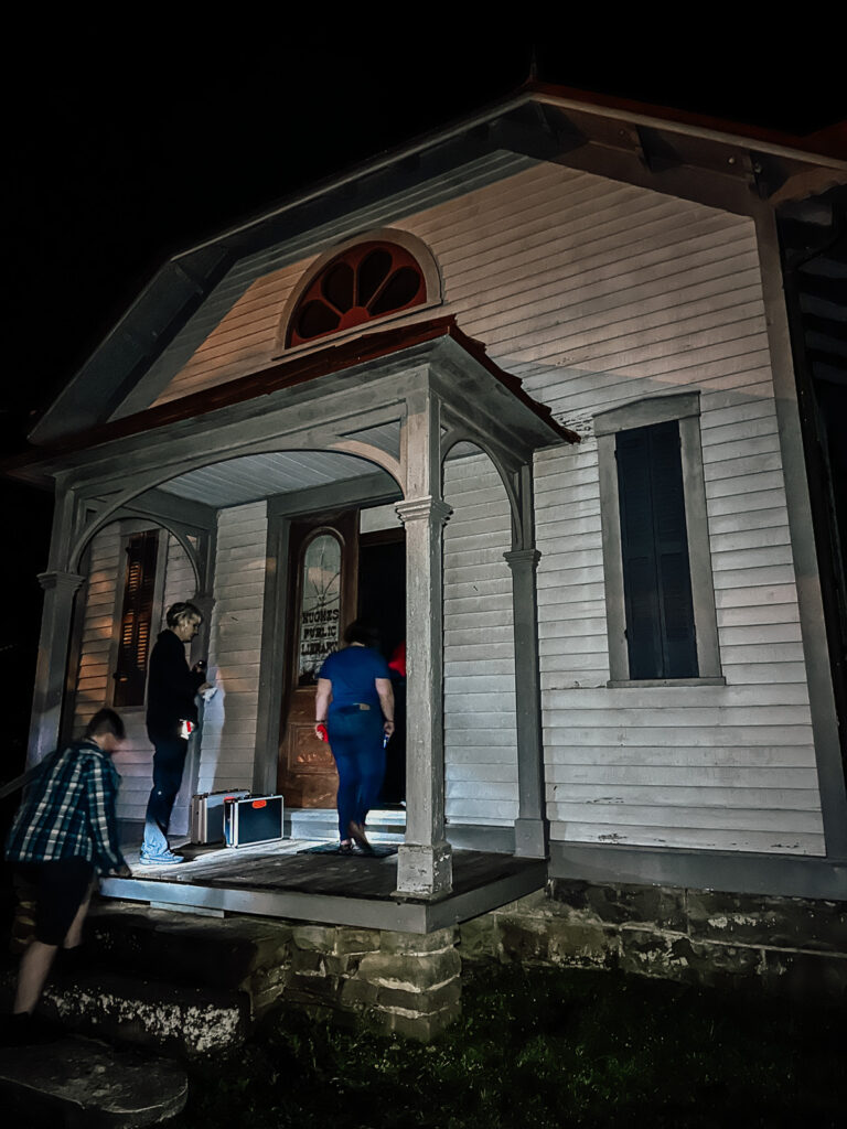 Walking into the Hughes Public Library in Haunted Rugby, Tennessee