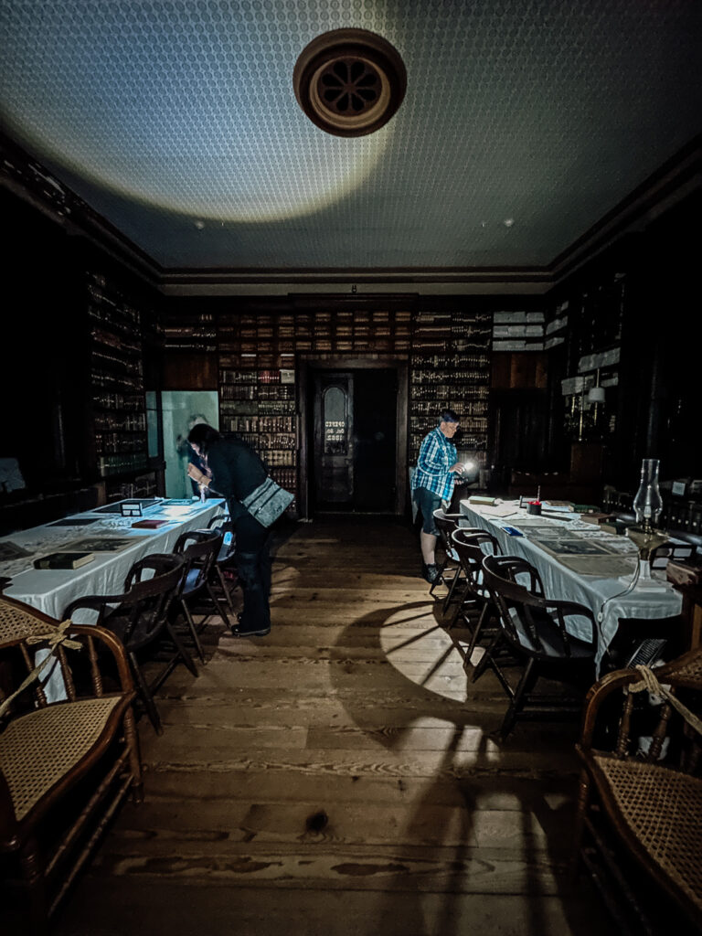 After-dark tour at Haunted Rugby, Tennessee. The library. 